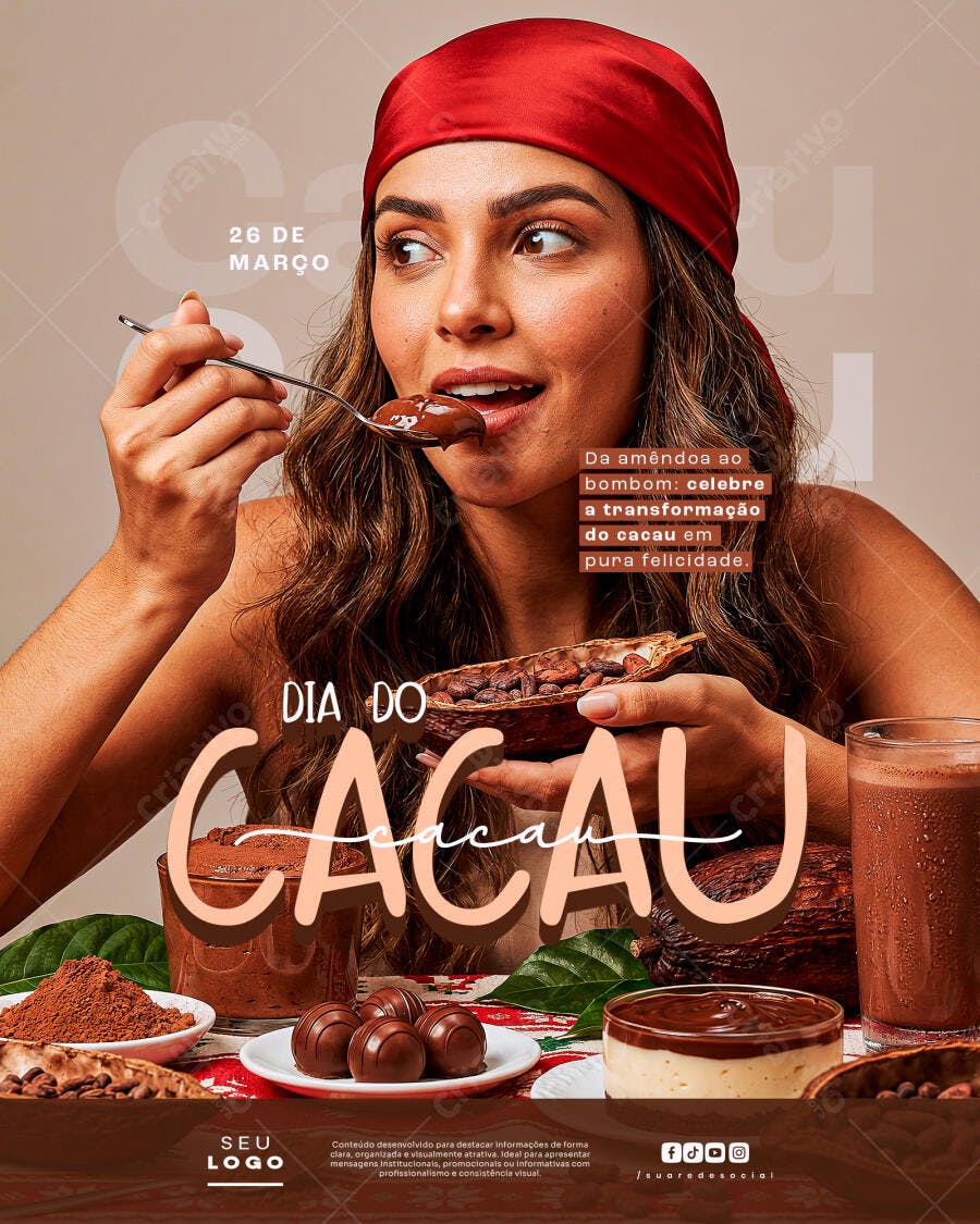 Post Instagram Dia do Cacau Confeitaria PSD Editável