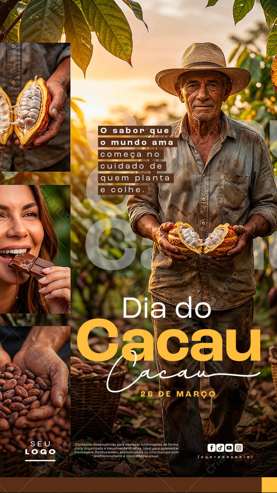 Post Instagram Dia do Cacau 26 de Março PSD Editável