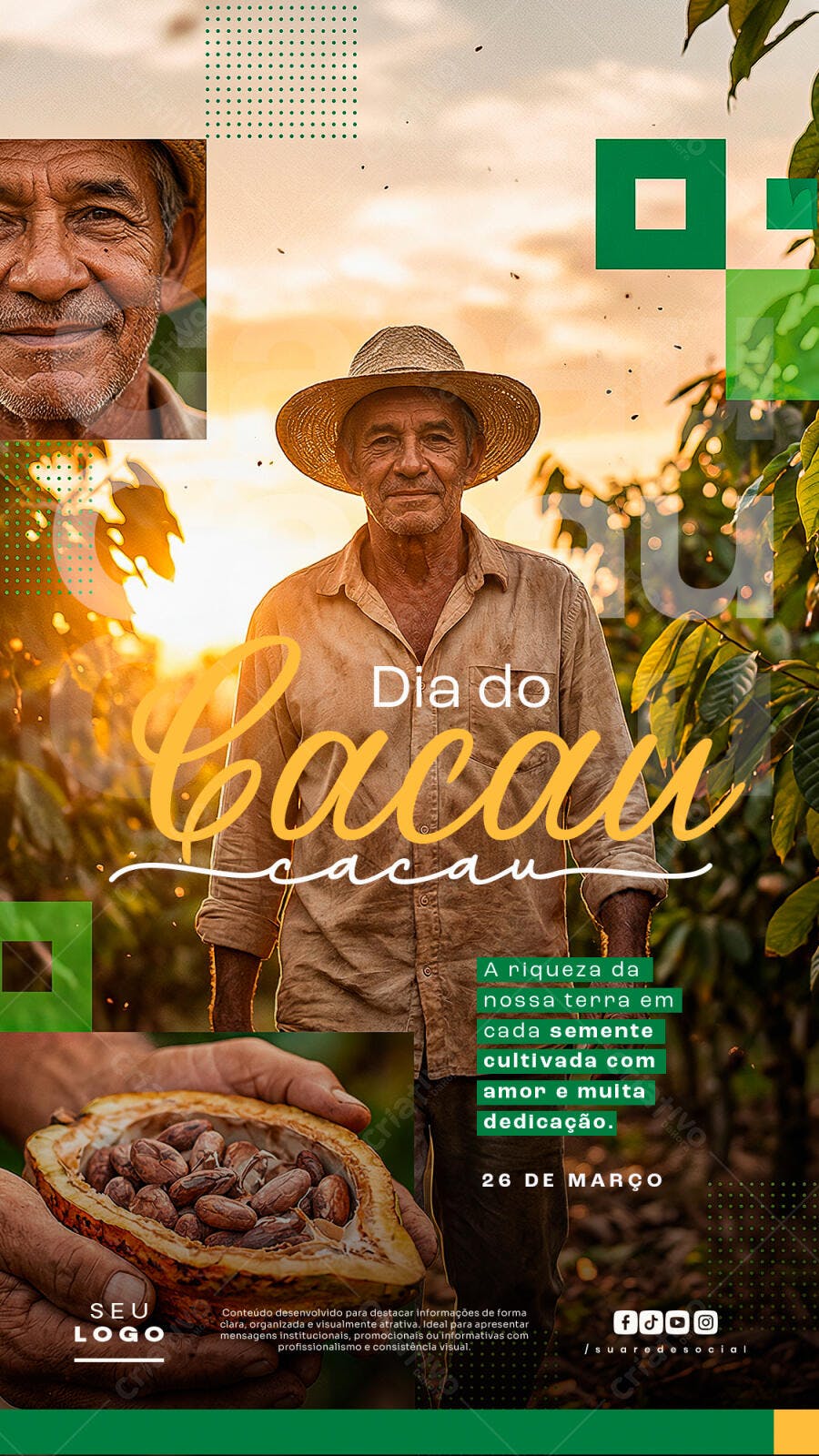 Story Instagram Dia do Cacau 26 de Março PSD Editável