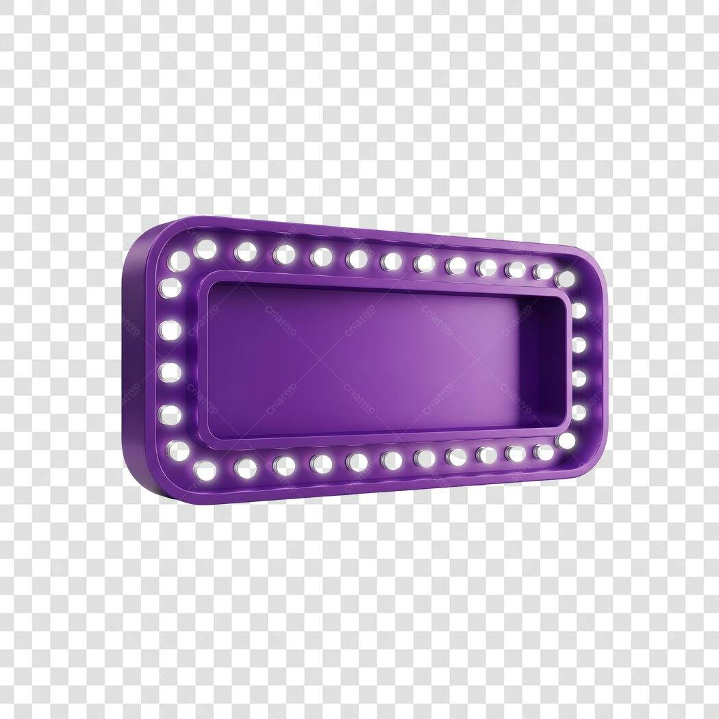 Elemento 3D Placa Letreiro Luminoso Roxo PNG Fundo Transparente