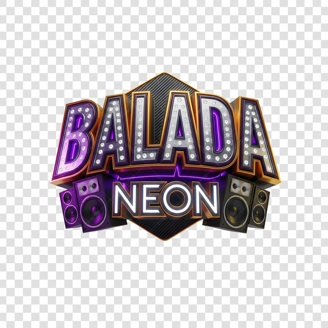 Elemento 3D Balada Neon Roxo Dourado PNG Fundo Transparente