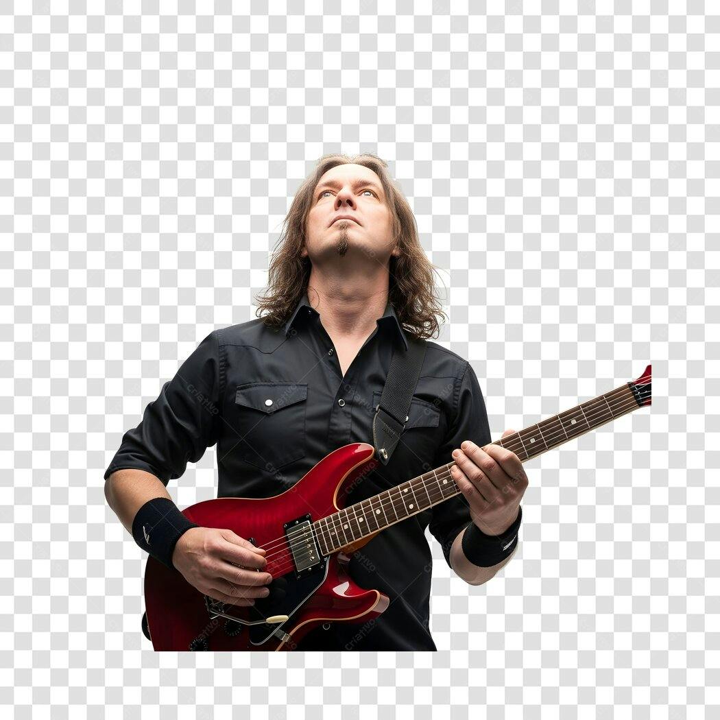 Foto Recortada Homem Guitarrista Rock PNG Fundo Transparente