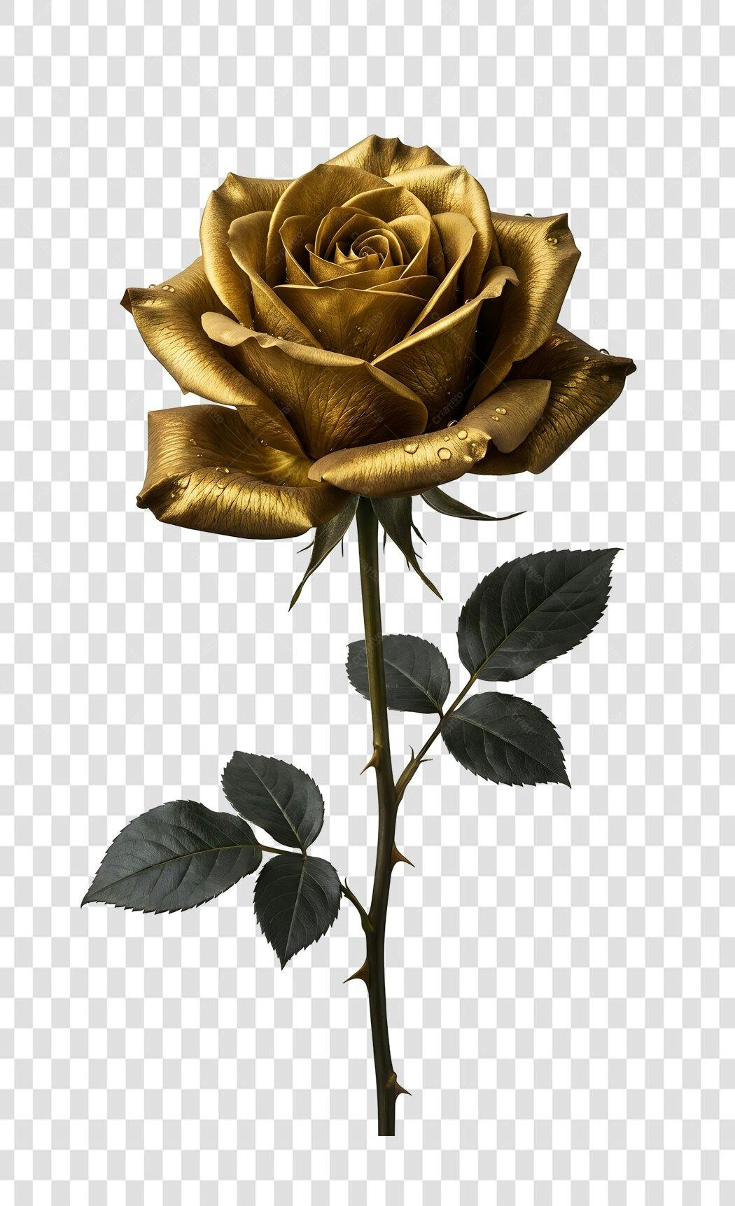 Foto Recortada Rosa Dourada Realista PNG Fundo Transparente