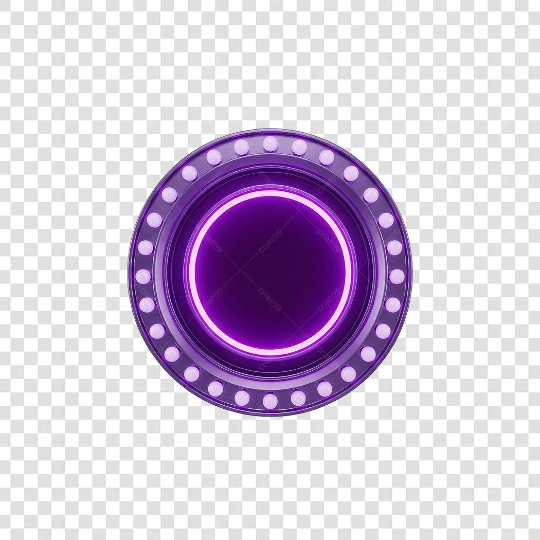 Elemento 3D Botão Neon Roxo Círculo PNG Fundo Transparente