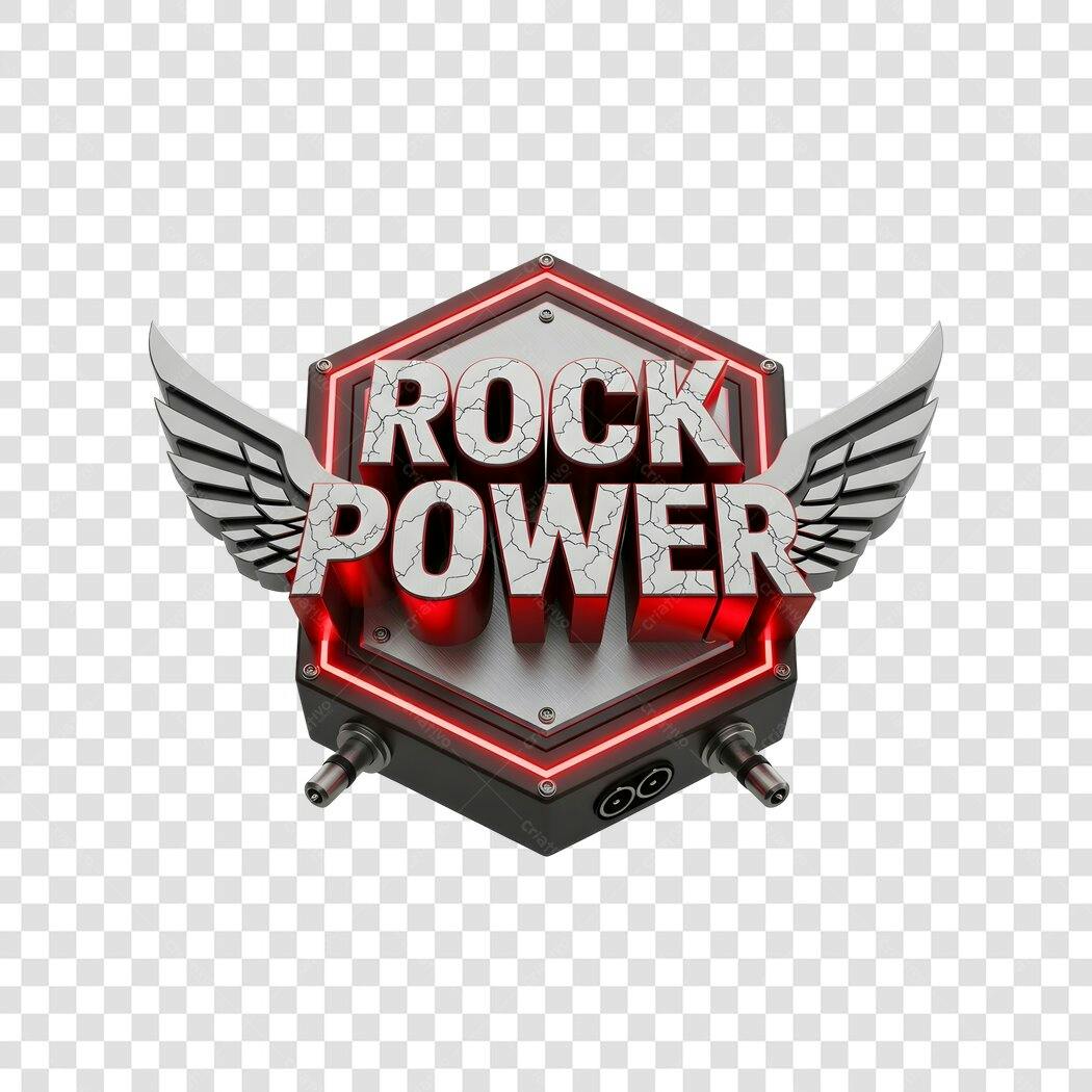 Elemento 3D Rock Power Asas Prata Vermelho PNG Fundo Transparente