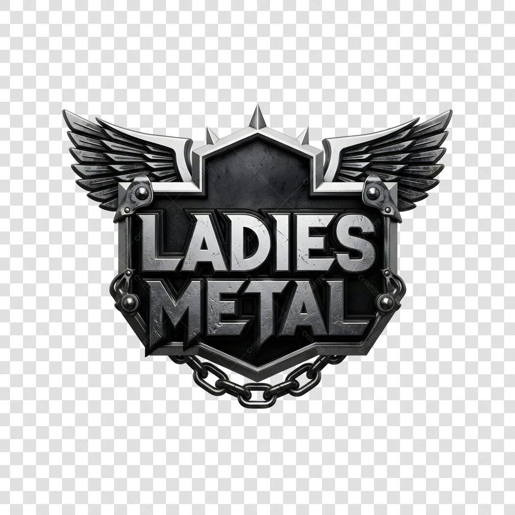 Logo Ladies Metal 3D Escudo Asas PNG Fundo Transparente