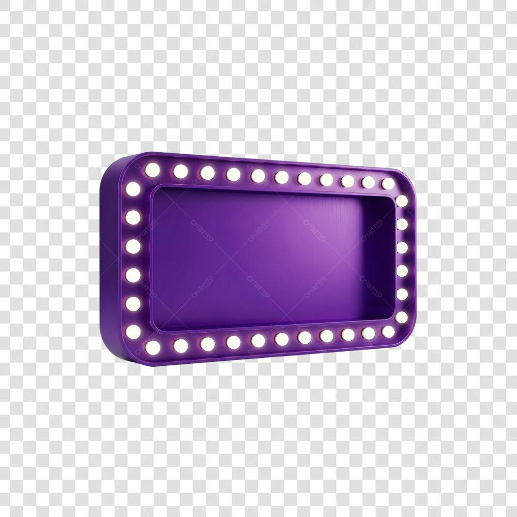 Elemento 3D Placa Letreiro Luminoso Roxo PNG Fundo Transparente