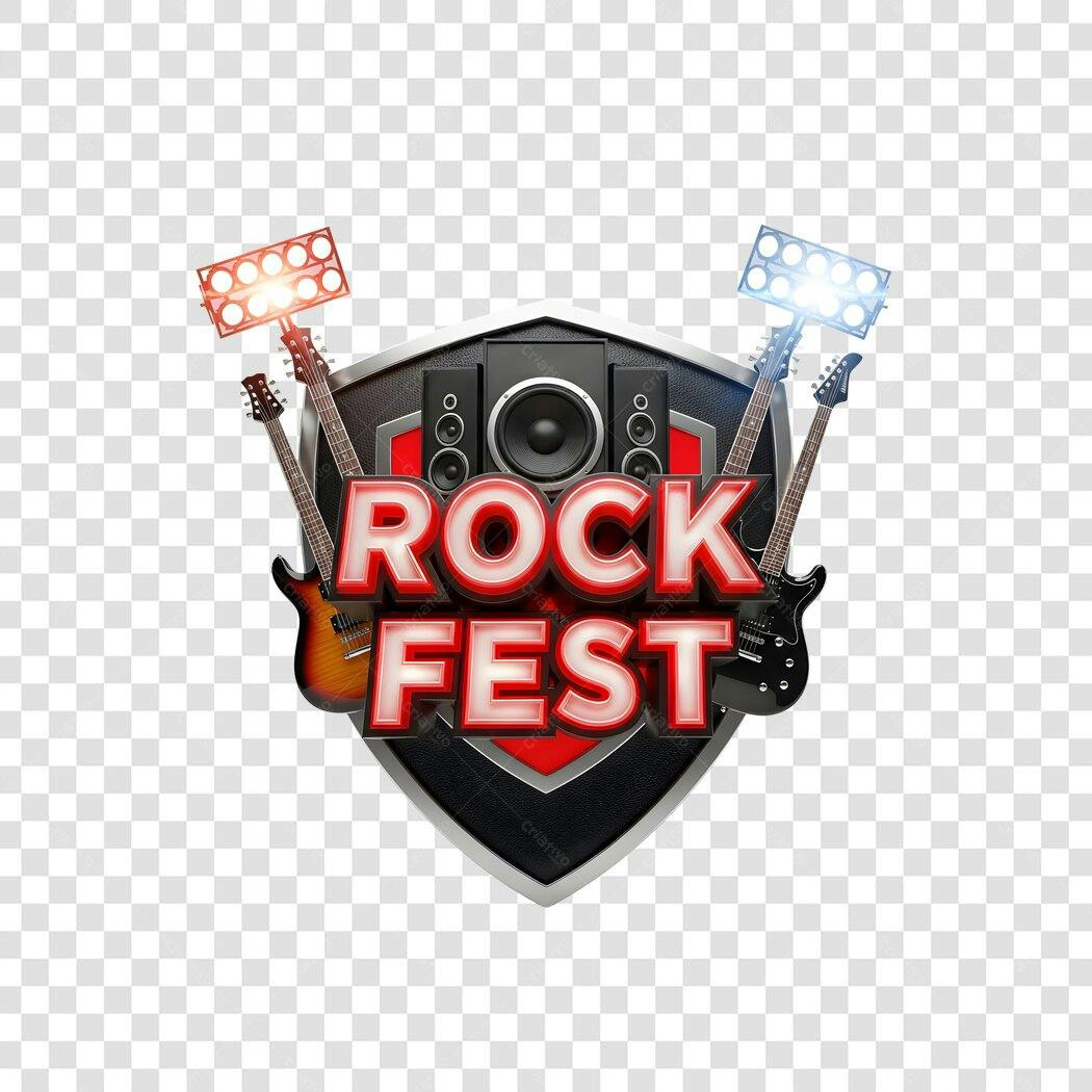 Elemento 3D Rock Fest Guitarras Luzes PNG Fundo Transparente