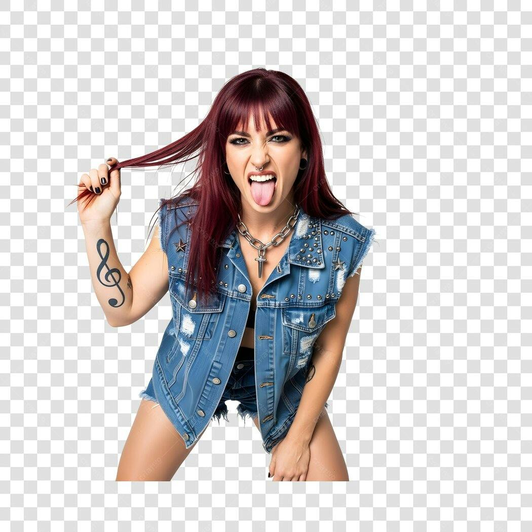 Foto Recortada Mulher Rock And Roll Língua Pra Fora PNG Fundo Transparente