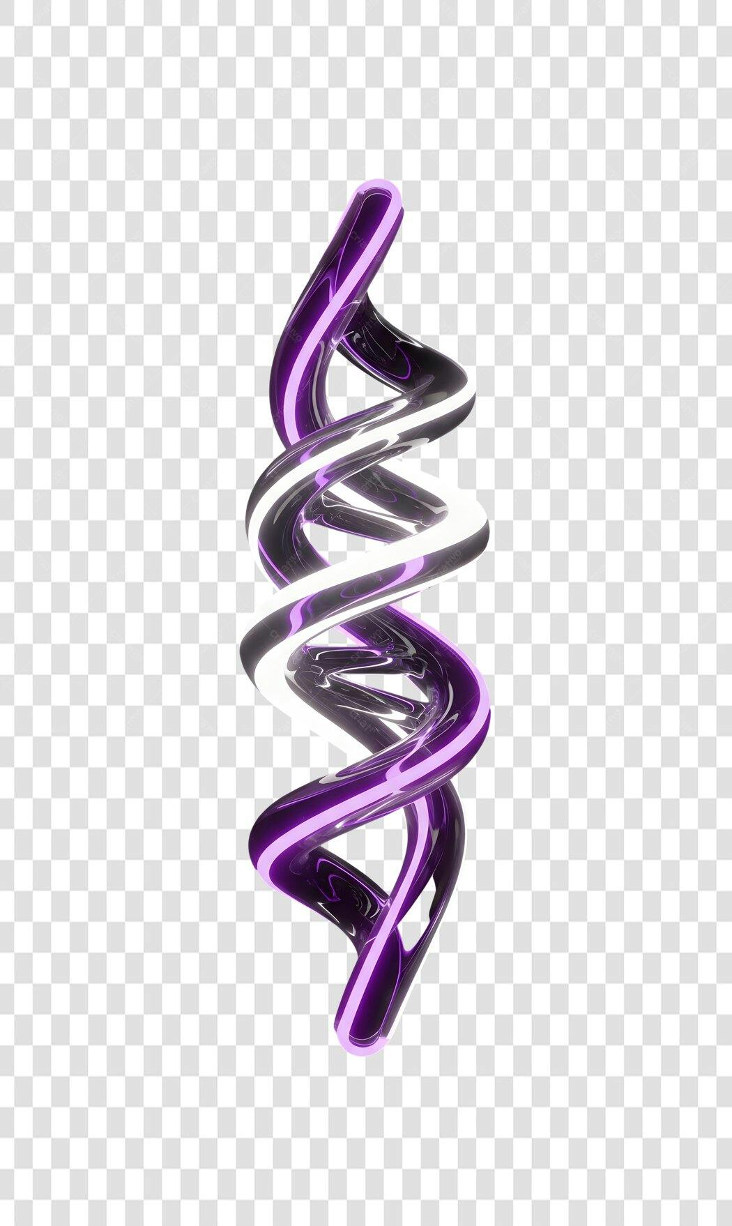 Elemento 3D DNA Roxo Brilhante Abstrato PNG Fundo Transparente