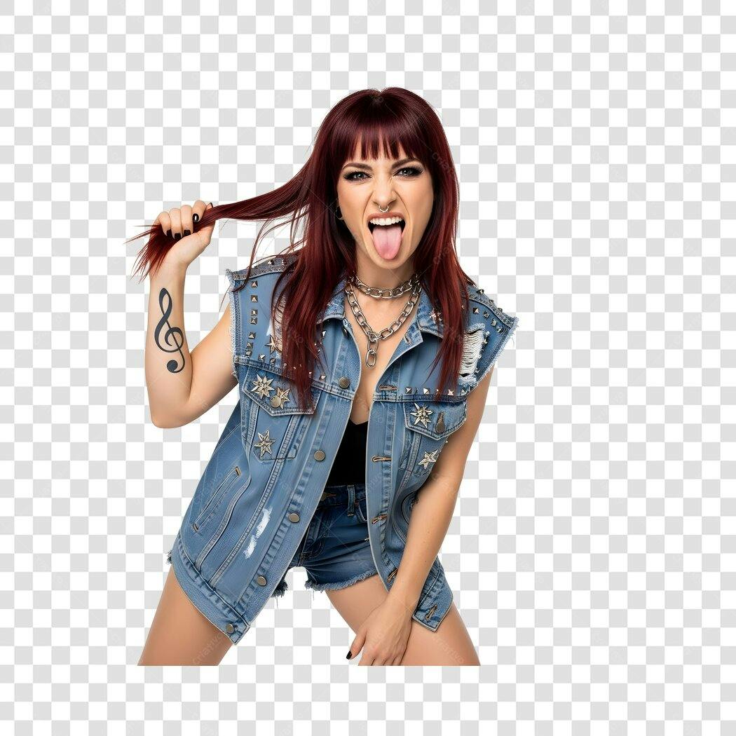 Foto Recortada Mulher Rock Cabelo Vermelho PNG Fundo Transparente