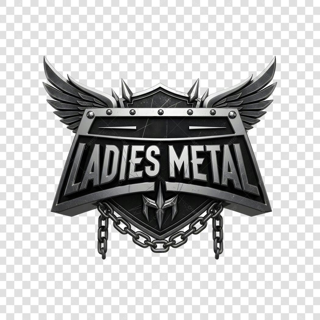 Logo Ladies Metal 3D Escudo Asas Correntes PNG Fundo Transparente