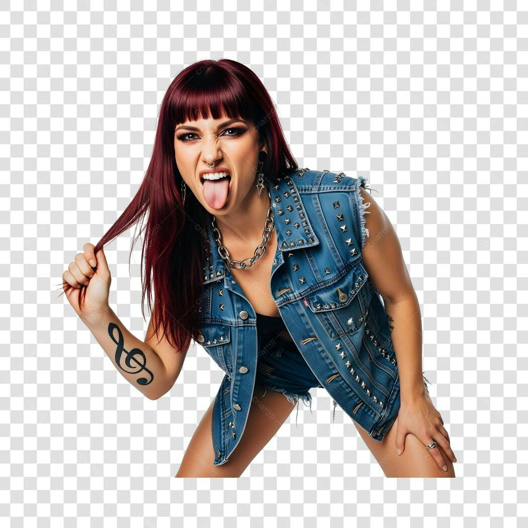 Foto Recortada Mulher Rocker Língua Pra Fora PNG Fundo Transparente