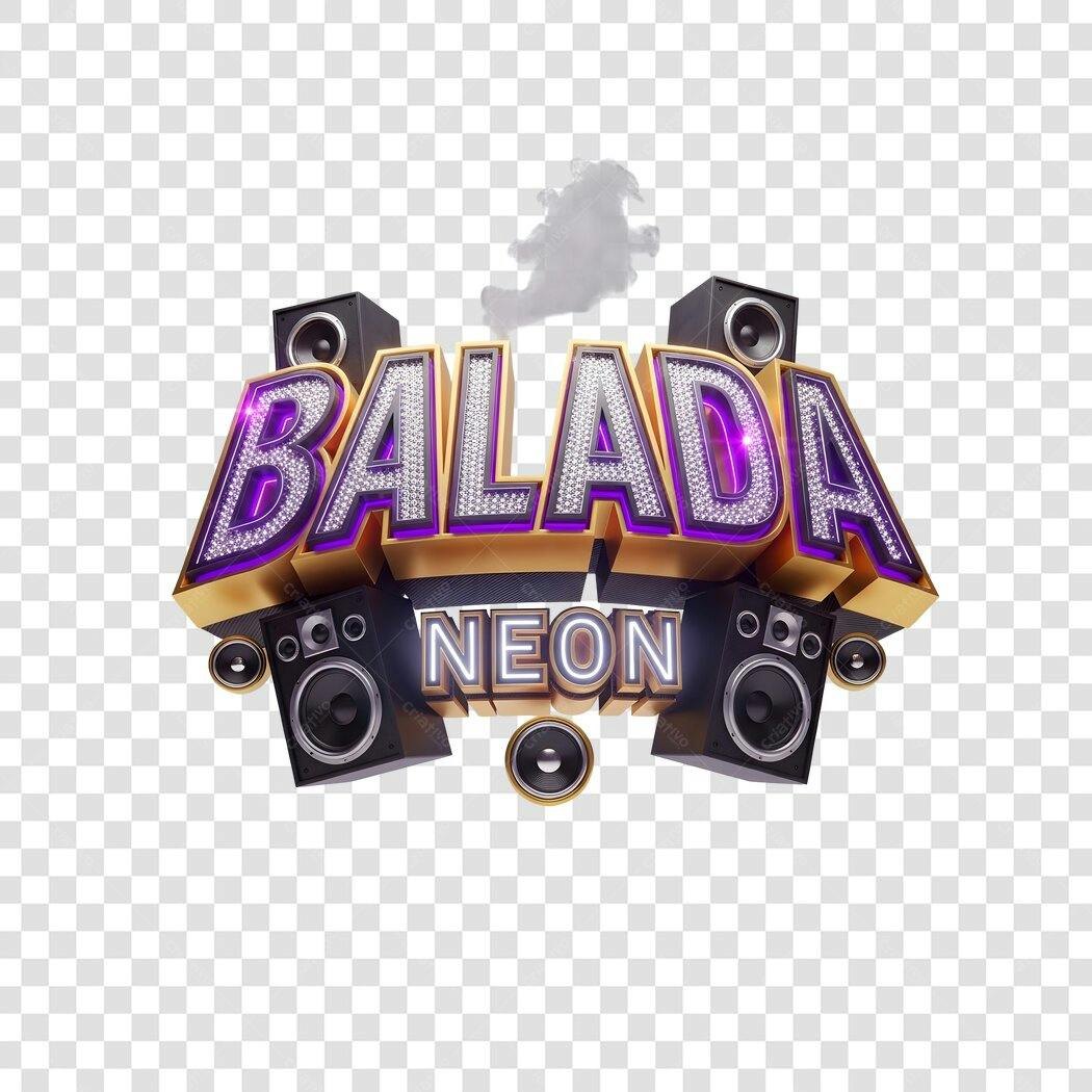 Elemento 3D Balada Neon Caixas Som PNG Fundo Transparente