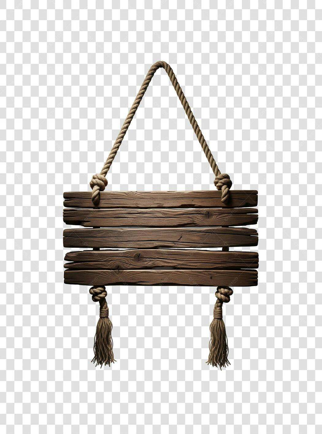 Elemento Decorativo Placa Madeira Rústica Corda PNG Fundo Transparente