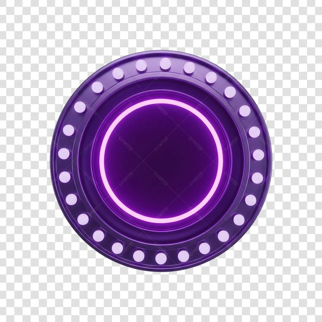 Elemento 3D Círculo Roxo Neon Brilhante PNG Fundo Transparente