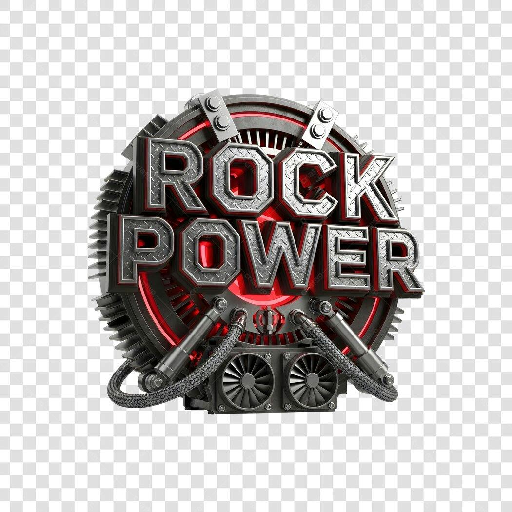 Elemento 3D Rock Power Logo Metalizado Vermelho PNG Fundo Transparente