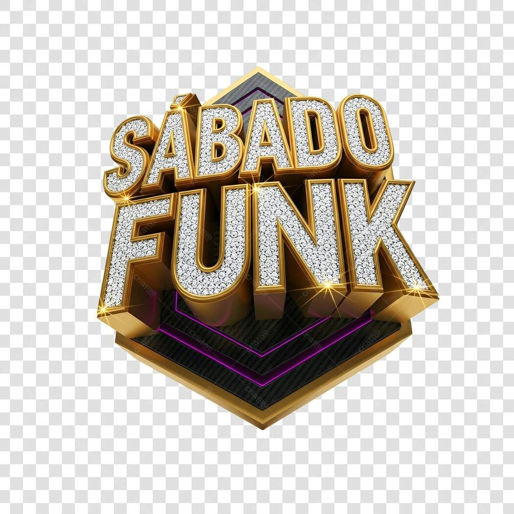 Elemento 3D Sabado Funk Dourado Brilhante PNG Fundo Transparente