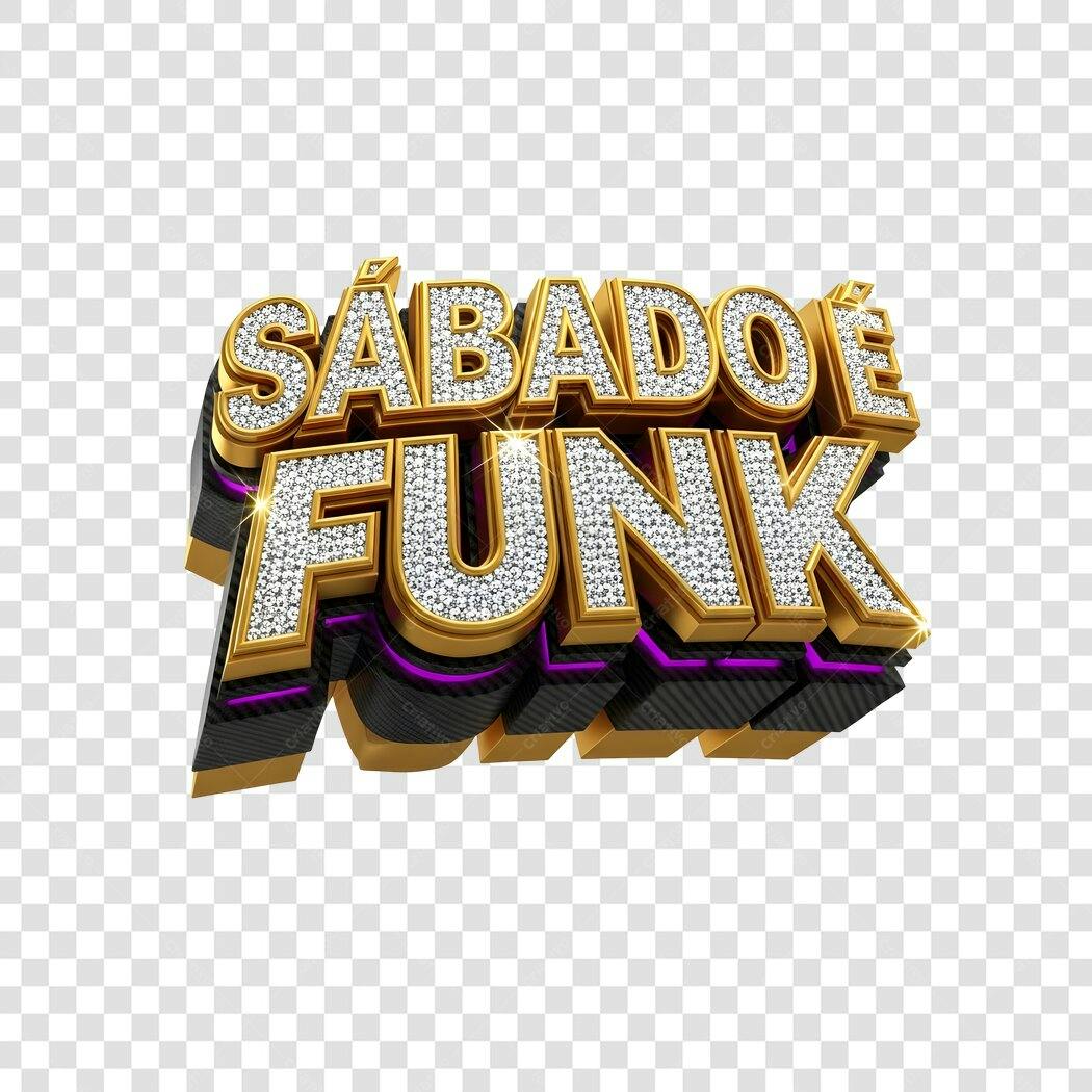 Elemento 3D Sábado é Funk Logo Dourado Brilhante PNG Fundo Transparente
