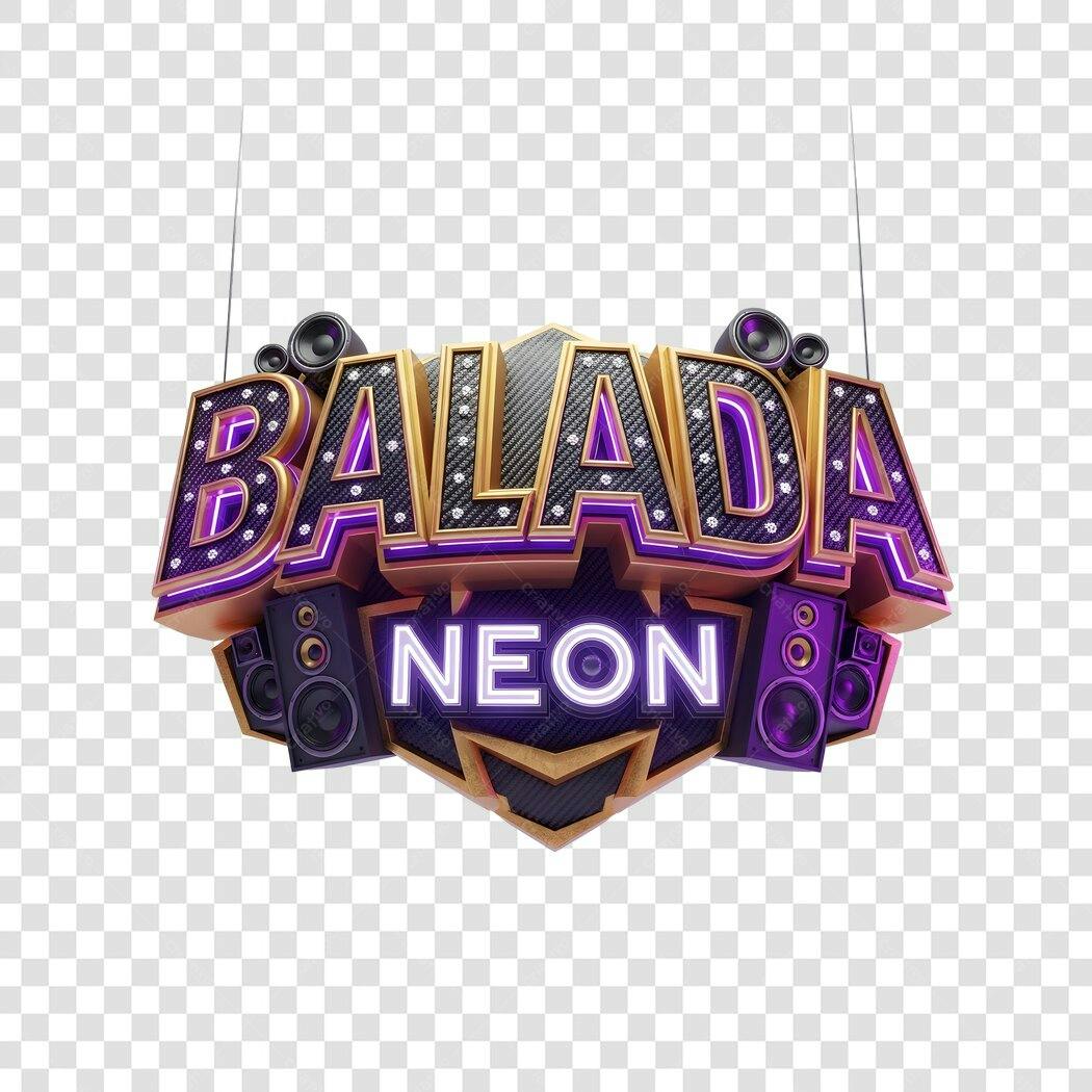 Elemento 3D Balada Neon Roxo Dourado PNG Fundo Transparente