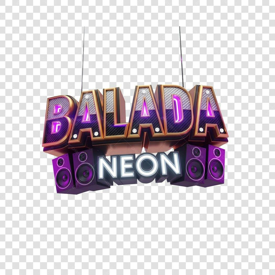 Elemento 3D Balada Neon Roxo PNG Fundo Transparente