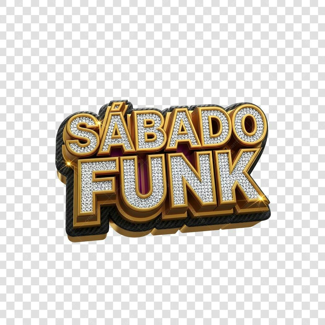 Elemento 3D Sábado Funk Letras Douradas Diamantes PNG Fundo Transparente