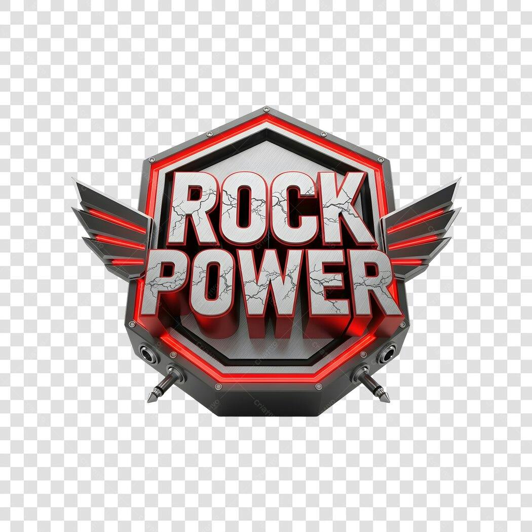 Elemento 3D Rock Power Música Estilo Metálico PNG Fundo Transparente