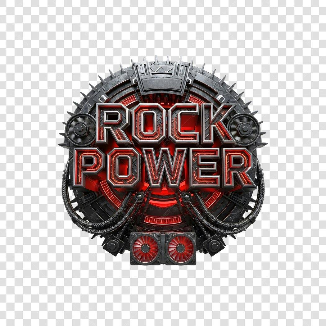 Elemento 3D Rock Power Metálico Vermelho PNG Fundo Transparente