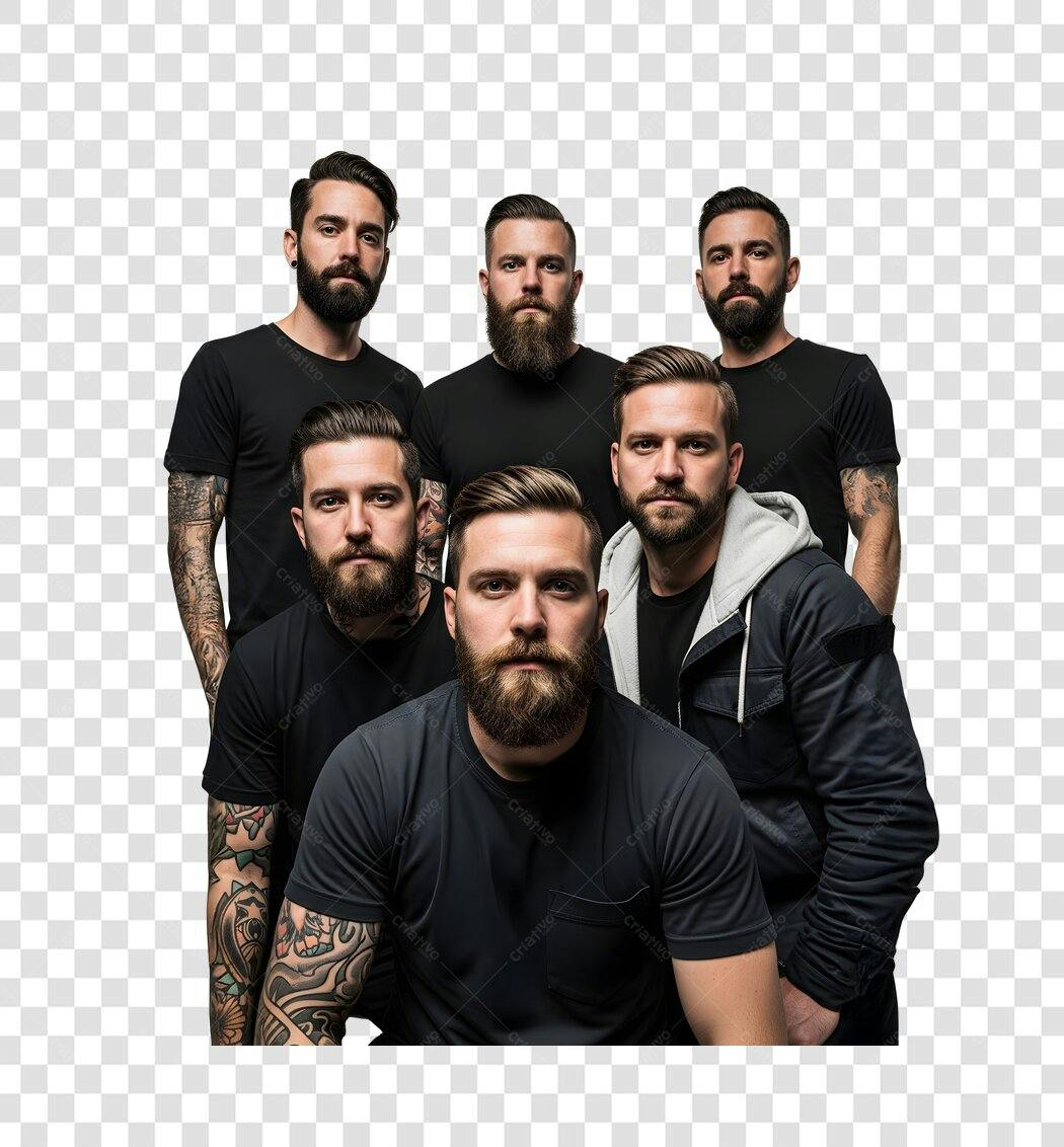 Foto Recortada Homens Barbudos Grupo Tatuagens PNG Fundo Transparente