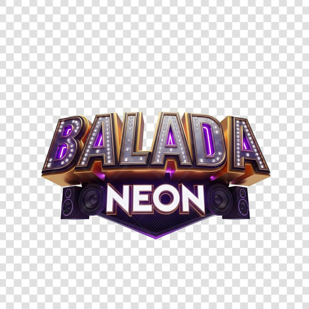 Elemento 3D Balada Neon Letras Brilhantes PNG Fundo Transparente
