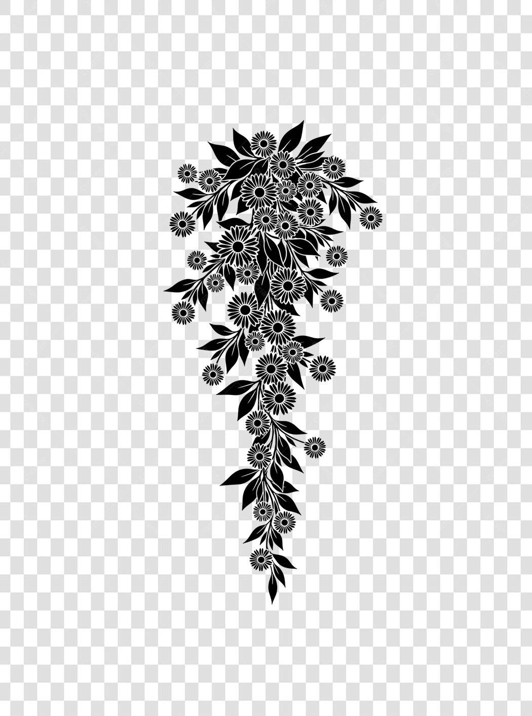 Clipart Ramos Flores Margaridas Pretas PNG Fundo Transparente