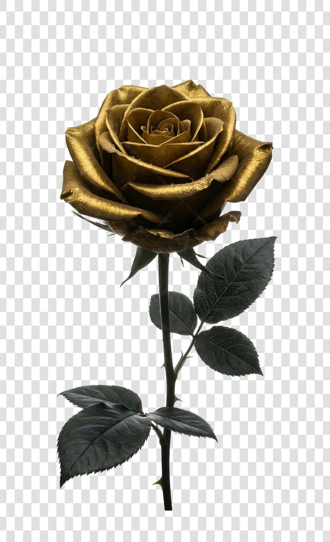 Foto Recortada Rosa Dourada Luxo Elegante PNG Fundo Transparente