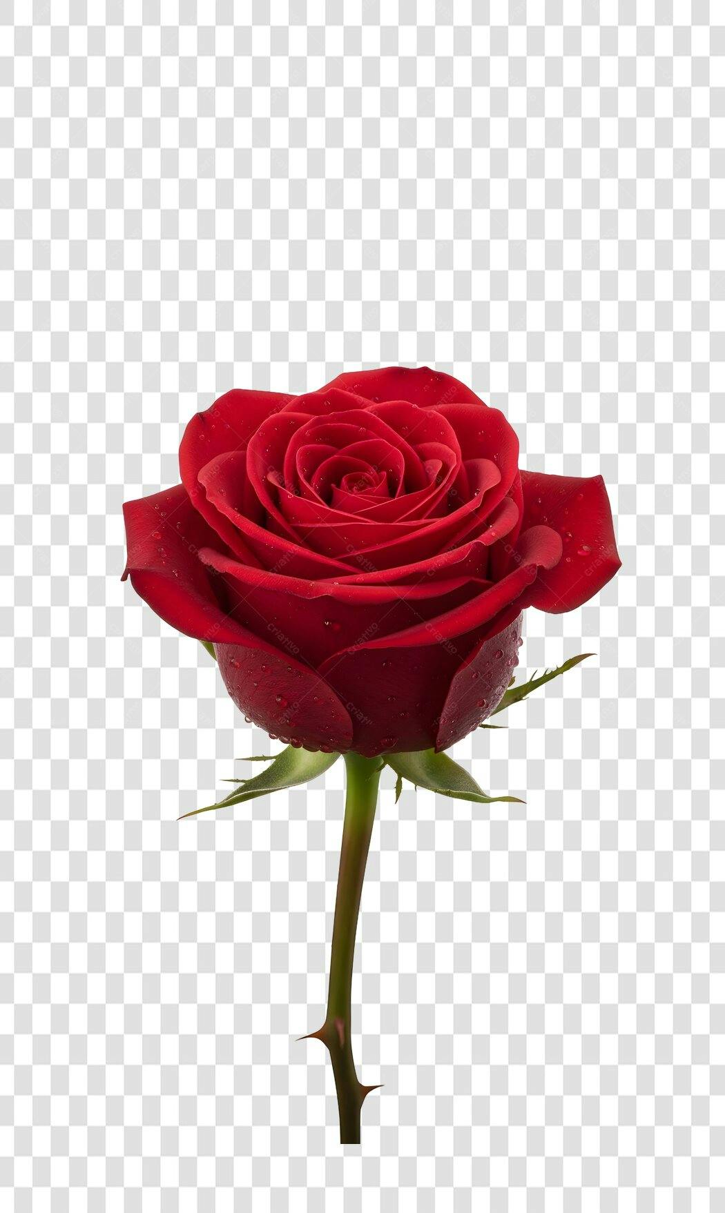 Foto Recortada Rosa Vermelha Gotas Água PNG Fundo Transparente