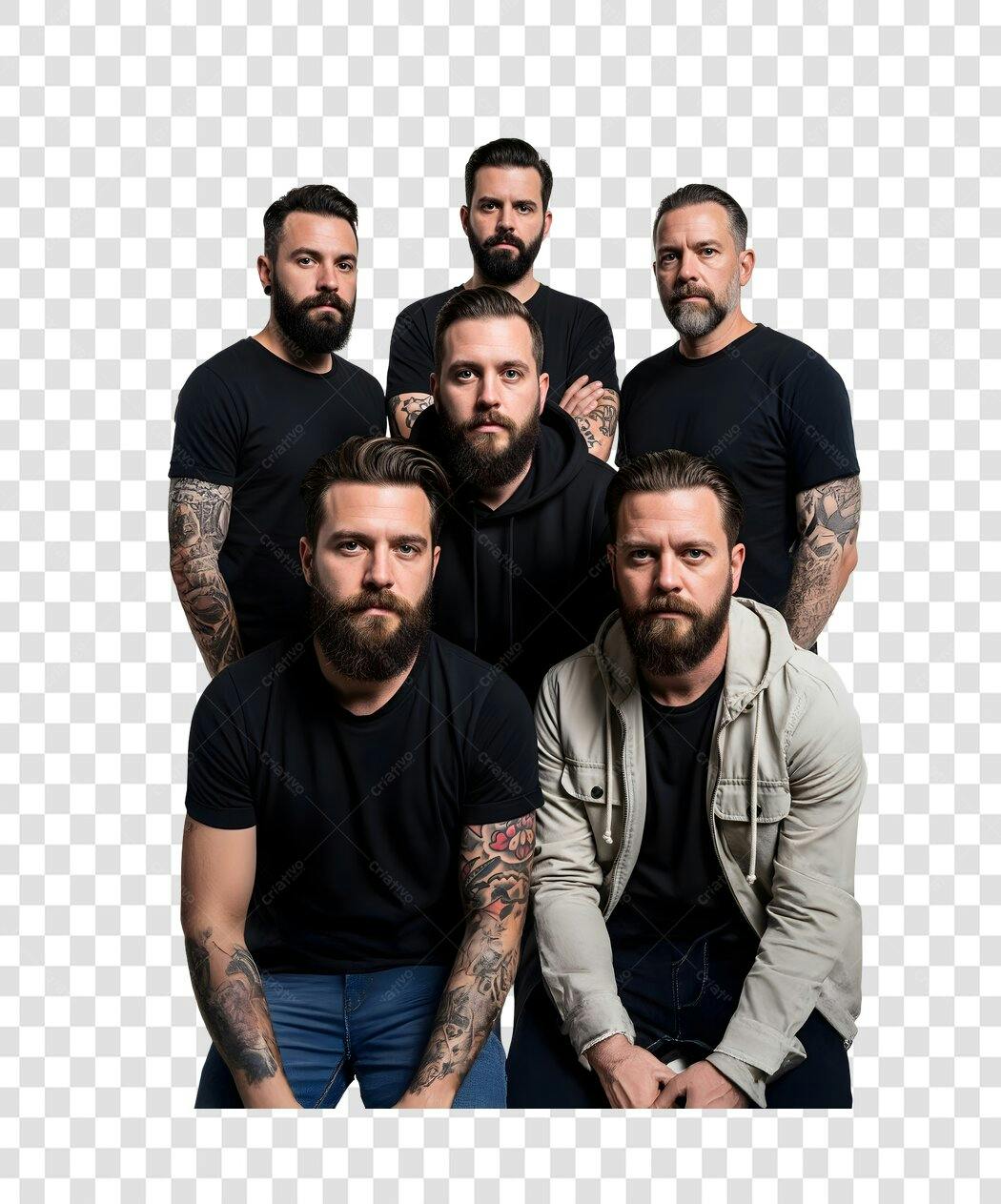 Foto Recortada Grupo Homens Barbudos Tatuados PNG Fundo Transparente