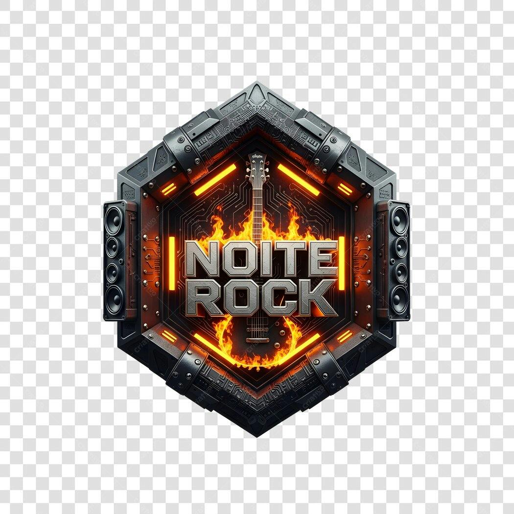 Elemento 3D Noite Rock Logo Evento Música PNG Fundo Transparente