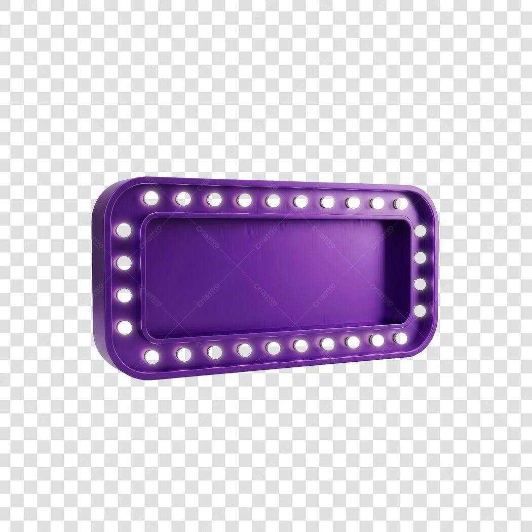Elemento 3D Placa Letreiro Roxo Neon PNG Fundo Transparente