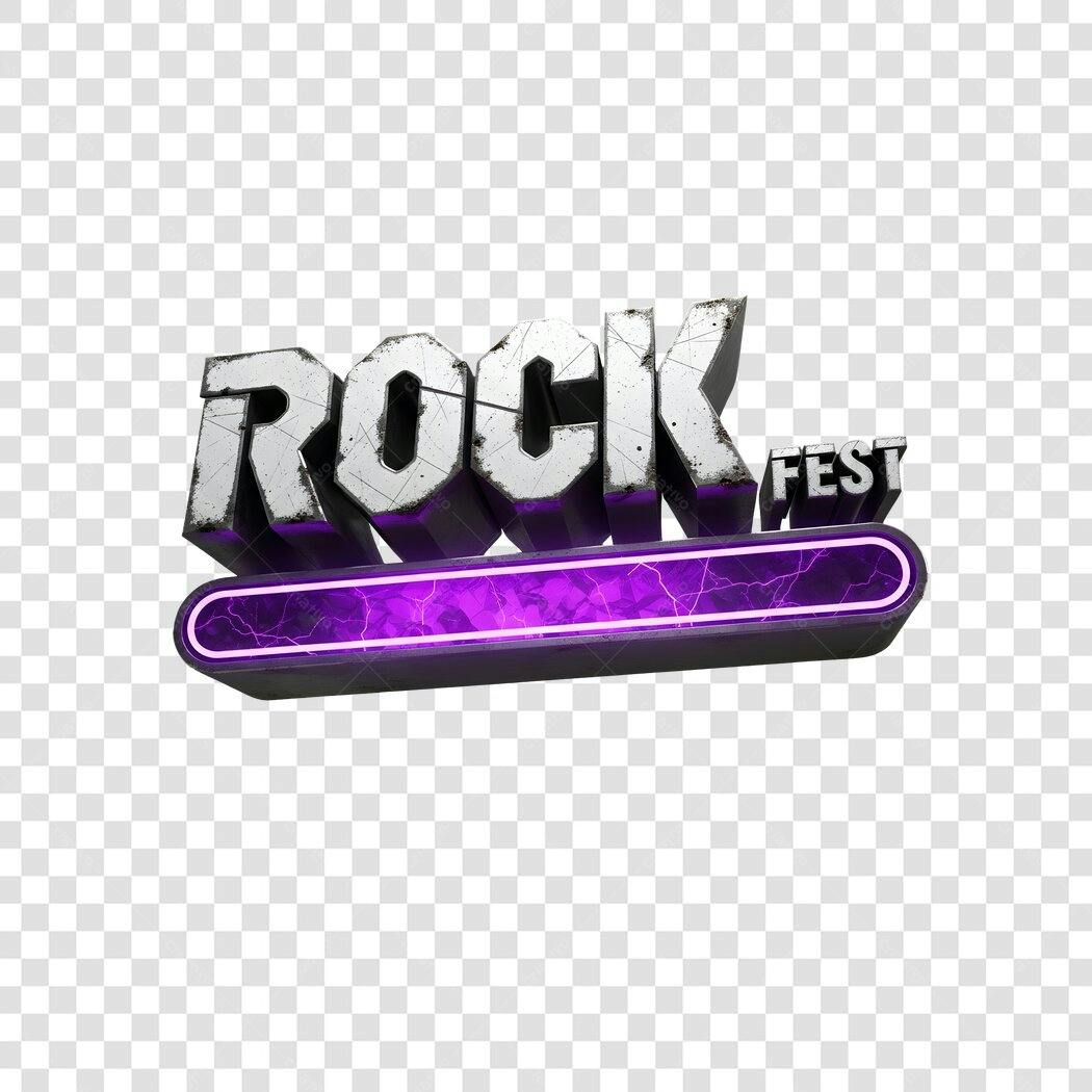 Elemento 3D Rock Fest Letras Prata Roxas PNG Fundo Transparente