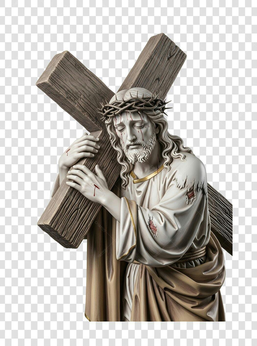 Elemento 3D Jesus Cristo Carregando Cruz Páscoa Abril PNG Fundo Transparente