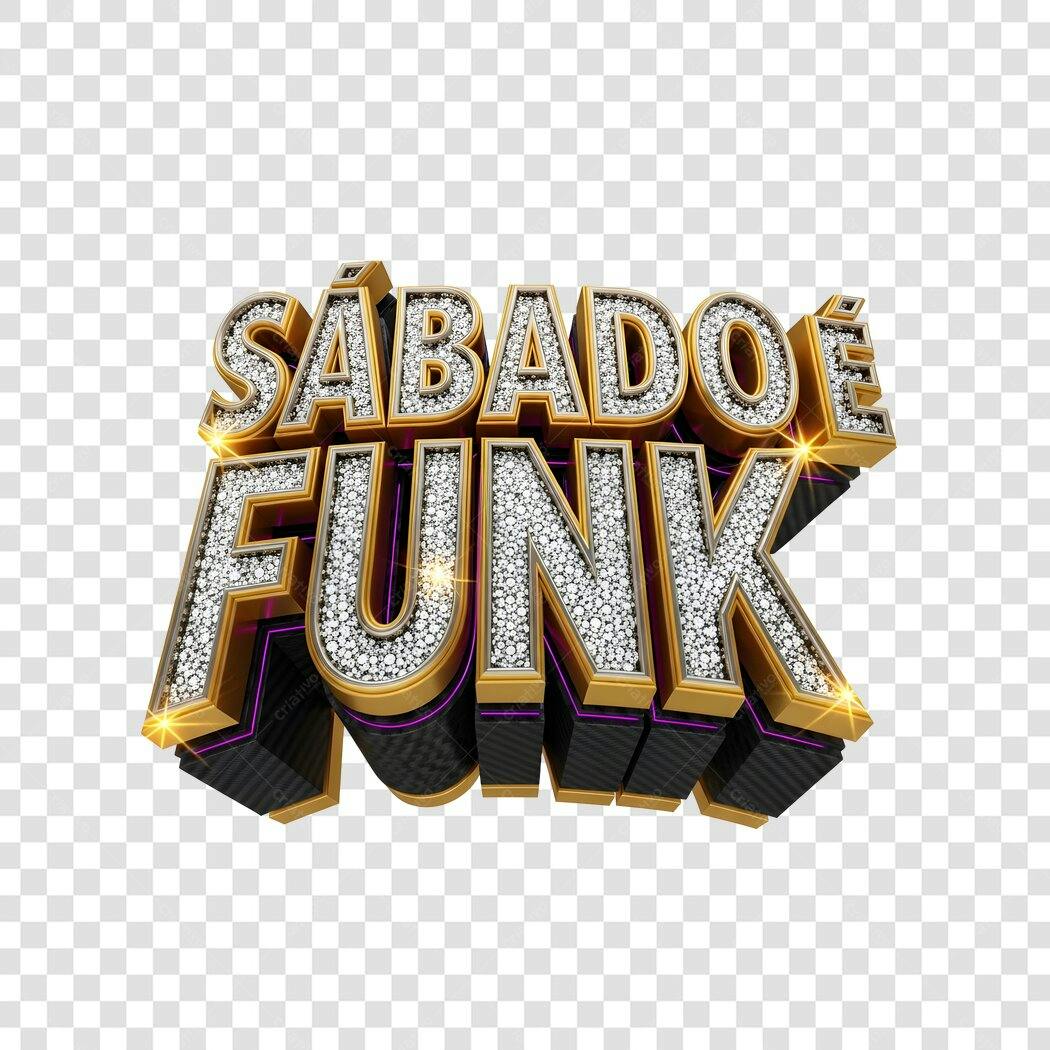 Elemento 3D Sábado Funk Letras Douradas PNG Fundo Transparente