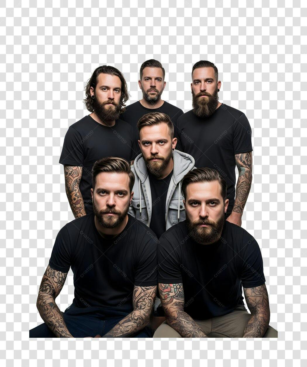 Foto Recortada Grupo Homens Barbudos Tatuados PNG Fundo Transparente