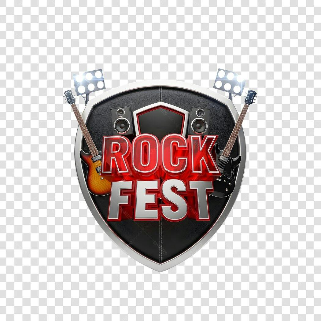 Elemento 3D Rock Fest Guitarras Luzes PNG Fundo Transparente