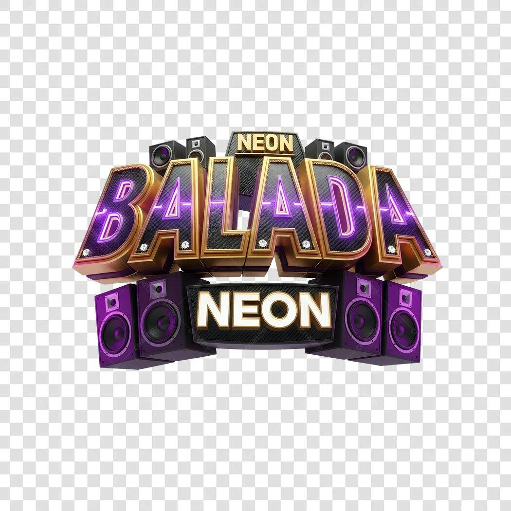 Elemento 3D Balada Neon Caixas de Som PNG Fundo Transparente
