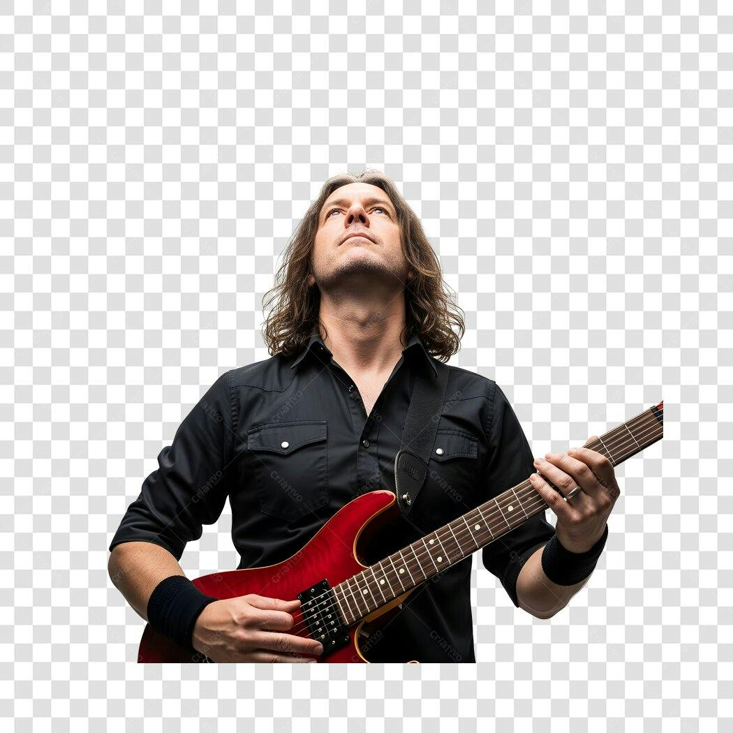 Foto Recortada Homem Guitarrista Rock PNG Fundo Transparente