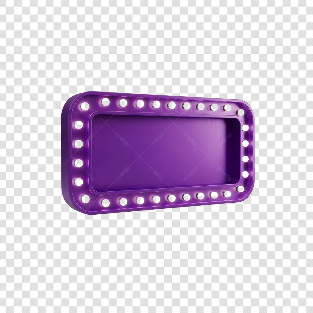 Elemento 3D Placa Letreiro Luminoso Roxo PNG Fundo Transparente