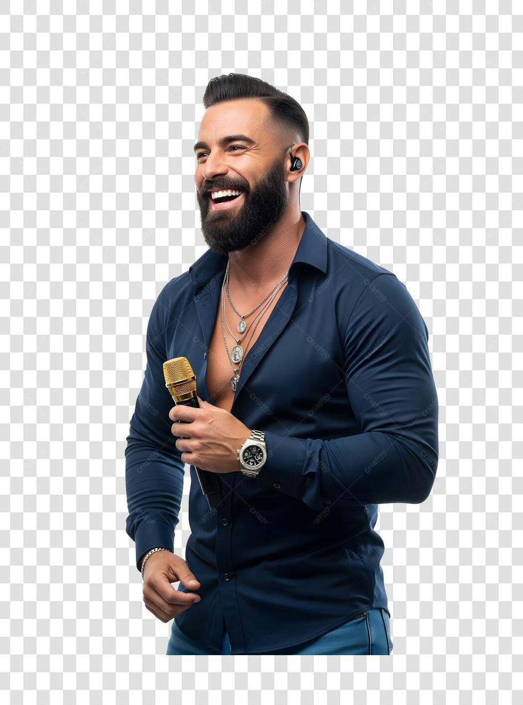 Foto Recortada Cantor Homem Sorrindo Microfone PNG Fundo Transparente