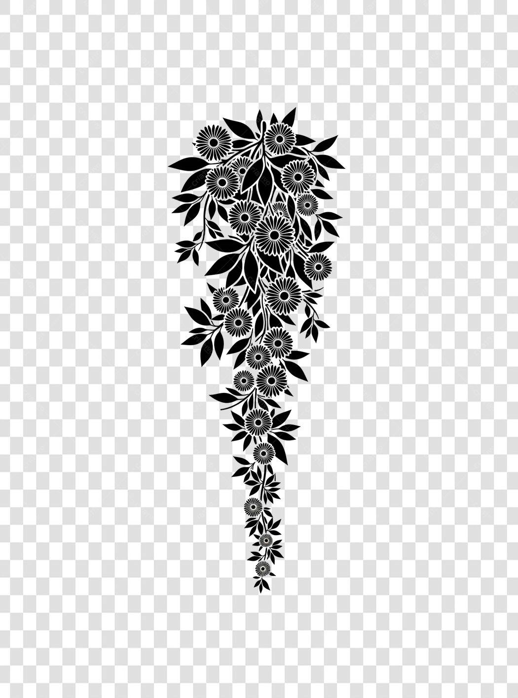 Elemento Decorativo Floral Preto e Branco PNG Fundo Transparente