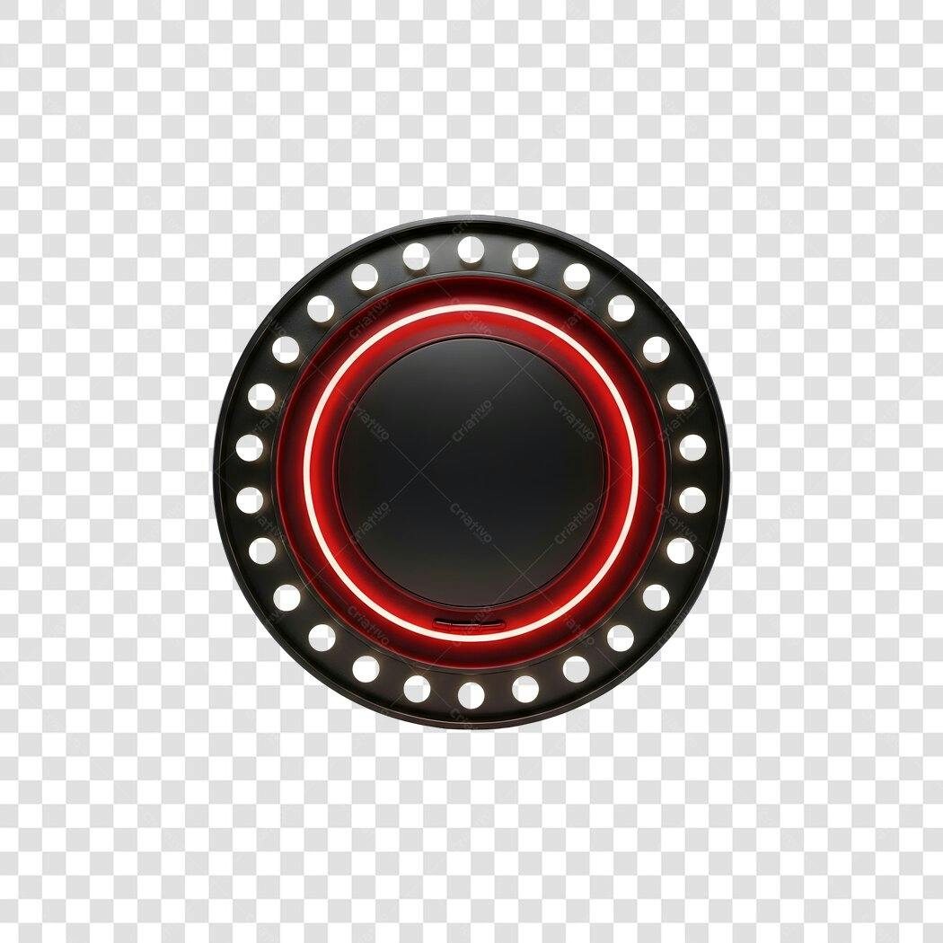Elemento 3D Botão Redondo Preto Neon Vermelho PNG Fundo Transparente