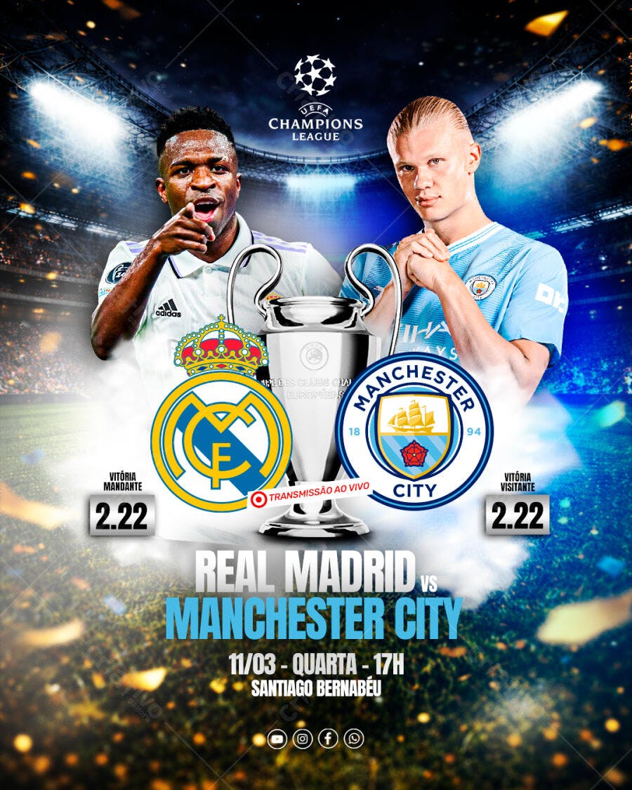 Post Champions League Real Madrid vs Manchester City PSD Editável