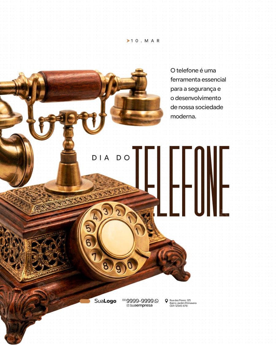 Post Instagram Dia do Telefone 10 de Março PSD Editável