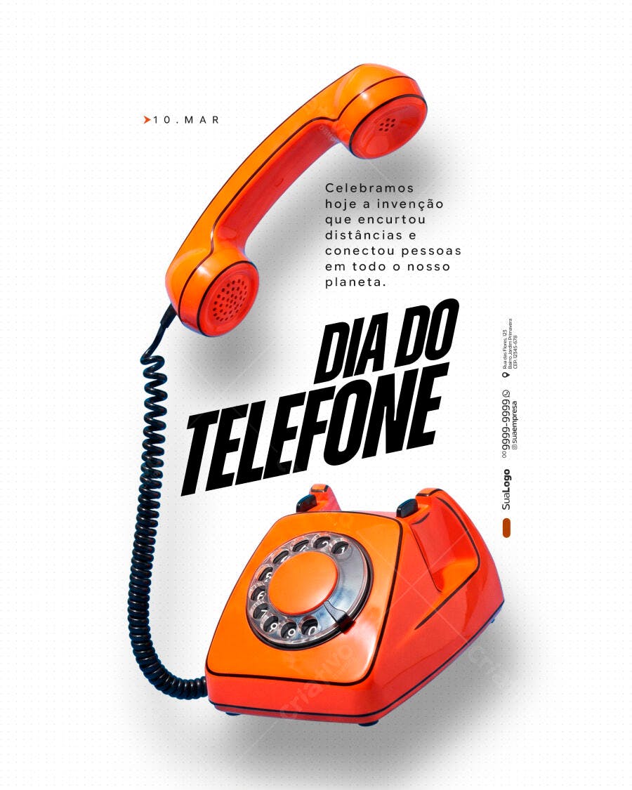 Post Instagram Dia do Telefone 10 de Março PSD Editável